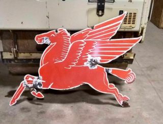 Vtg 1953 Mobil Pegasus Gas Figural Sign Left Porcelain Flying Horse Ir
