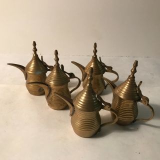 Antique Brass Cover Lid Miniature Tea Pots Matching Set 5 Export Quality India