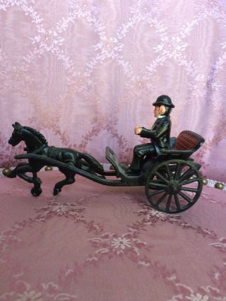 Vintage Cast Iron Toy Country Doctor Horse And Carriage Red Seat