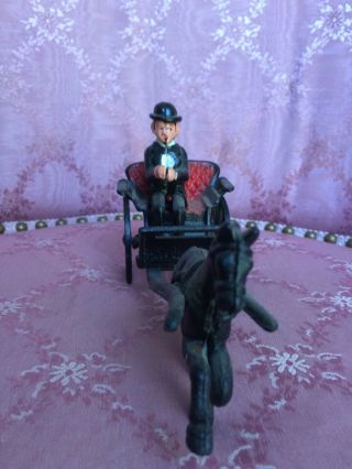 Vintage Cast Iron Toy Country Doctor Horse and Carriage Red Seat 2