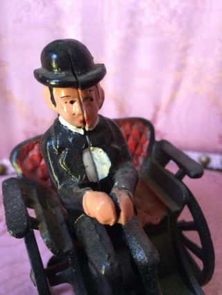 Vintage Cast Iron Toy Country Doctor Horse and Carriage Red Seat 3
