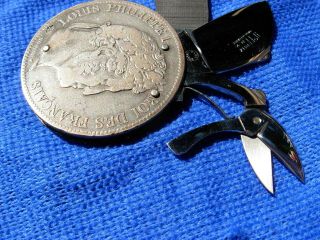 VINTAGE ELOI PERNET 1834 PHILIPPE HOFFRITZ SILVER COIN KNIFE FILE CIGAR CUTTER 3
