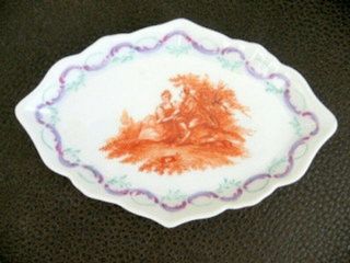 Antique Dresden Porcelain Donath Pin Ring Tray Hand Painted Courting Scene