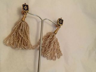 Antique 14k Gold And Enamel Cultured Pearl Earrings