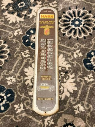 Very Rare Vintage Nash Twin Ignition Approved Service Metal Thermometer Sign