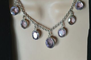 Large Antique Victorian Edwardian Amethyst Drop Necklace Sterling Silver Chain