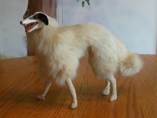 Large Vintage Toy Borzoi Russian Wolfhound Fur Dog For Antique Doll