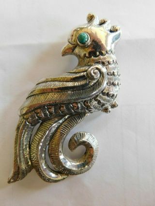 Matl Rare Antique.  925 Sterling Silver & Turquoise Figural Bird Of Paradise Pin