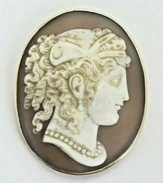 Antique Edwardian 9ct Gold Shell Cameo Brooch Fine Detailed Carved Portrait