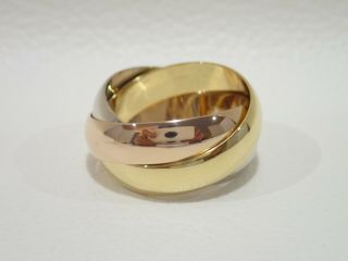 Cartier 18k Tri - Color Gold Wide Band Trinity Ring Size 56 Vintage Model