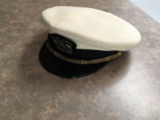 Ww2 Us Navy Officers White Visor Hat Combination Cap Size 6,  Sterling Cap Badge
