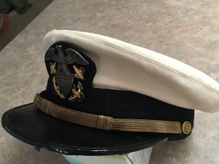 WW2 US NAVY OFFICERS White VISOR HAT COMBINATION CAP SIZE 6,  Sterling Cap Badge 2