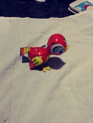 Vintage Mikuni Hopping Bird Wind - Up Tin Toy Japan 4.  5 " Great