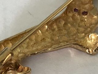 Vintage 9 ct gold diamond ruby sapphire Dachshund dog brooch pin. 6