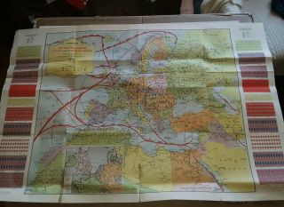 Vintage Hammond Ww2 Mediterranean - Europe And Northern Africa Map With Flags