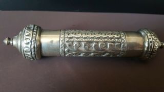 Unusual Antique Sterling Silver Cylindrical Metal Scroll Document Holder