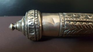 Unusual Antique sterling silver cylindrical Metal Scroll Document Holder 2