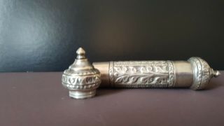 Unusual Antique sterling silver cylindrical Metal Scroll Document Holder 3