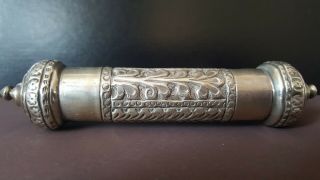 Unusual Antique sterling silver cylindrical Metal Scroll Document Holder 8