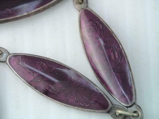 VINTAGE Art Deco STERLING SILVER PURPLE GUILLOCHE ENAMEL NECKLACE 4