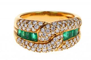 Vintage Yanes Chanel 18k Yellow Gold Emerald Diamond Ring 9.  6 G 2 Ctw