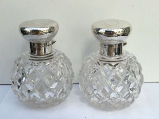 Edwardian Silver Topped Cut Glass Scent Bottles,  1911,  Mappin & Webb