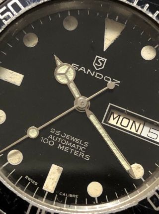 Vintage 80s SANDOZ SUBMARINER 100M Diver ETA Automatic Sweep Seconds 1958 - D - 70 - 8 11