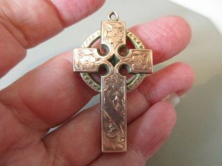 Antique Victorian Art Nouveau Rose Gold F Celtic Cross Large Fob Charm Pendant