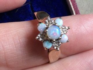 Antique Vintage Jewellery Lovely 9 Ct Gold And Fire Opal Cluster Ring Size ‘q’ 8