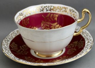 ADDERLEY TEACUP & SAUCER - GOLD/BURGANDY/FLOWER M328 2