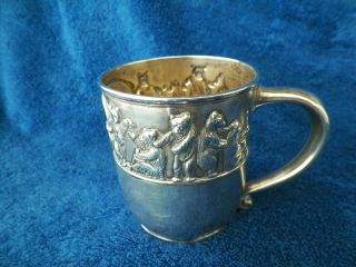 Antq British Guilded Bear Theme Sterling Silver Youth Cup W/ Gold Blush