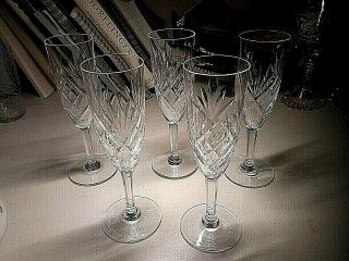 Vintage St Louis French Crystal - Five 7 3/8  Chantilly " Cut Flutes - Signed