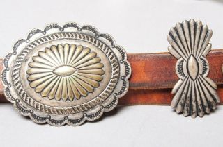 Vintage Signed Leather & Sterling Silver Southwestern Concho/Concha Belt 40 