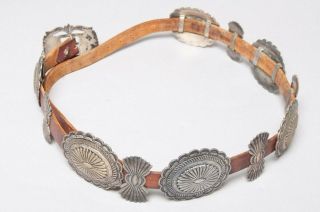 Vintage Signed Leather & Sterling Silver Southwestern Concho/Concha Belt 40 