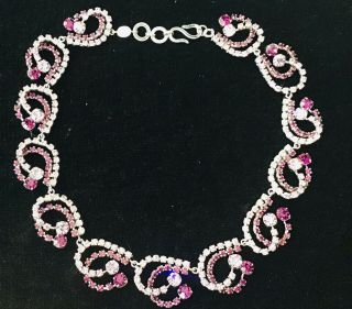 Christian Dior 1961 Vintage Pink Purple Rhinestone Paste Collar Necklace