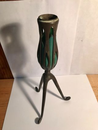 Antique Tiffany Studios Tripod Foot Candlestick With Blown Glass Numbered D885 2