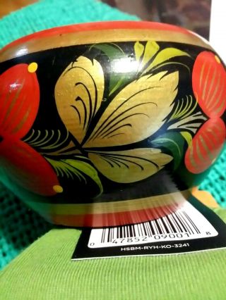 Vintage Russian (ussr) Hand Painted Wooden Bowl With Label