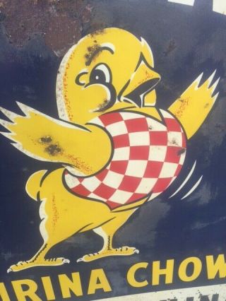 Large Vintage Purina Chows Metal Sign Antique Chick Farm Feed Old Now Hatching 2