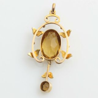 Antique Art Noveau Edwardian 9ct Gold & Citrine Seed Pearl Pendant 3