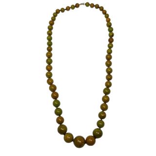 Apple Green Marbled Bakelite 29 " Graduated Bead Necklace