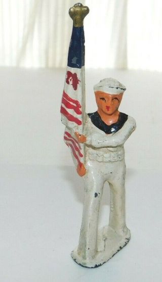 Vintage Barclay Manoil Marching Sailor With Us Flag Lead Soldier