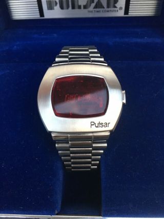 Vintage Pulsar P2 LED Watch Digital Time Computer James Bond W/BOX 2