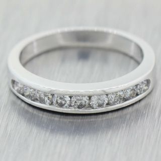 Vintage Estate 14k White Gold 0.  50ctw Round Cut Diamond Wedding Band Ring