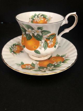 Vintage Elizabethan Fine Bone China England Tea Cup And Saucer Florida Oranges