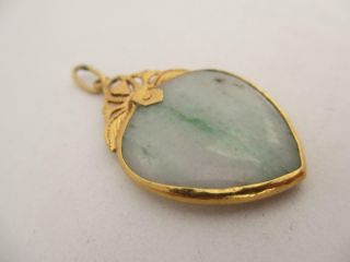 22k Chinese Carved Green Jade Heart Pendant Antique Art Deco C1920 4.  5x2.  5 K241