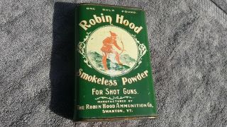 Robin Hood Powder Ammunition Gun Tin Can Peters Dupont Box Cartridge Shell
