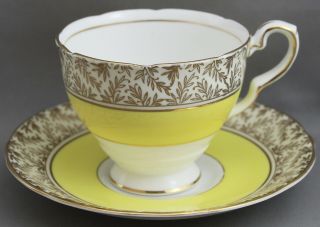 ROYAL STAFFORD TEACUP & SAUCER - WHITE/YELLOW/GOLD M276 2