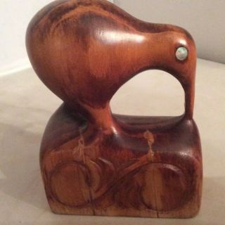 Vtg Kiwi Bird,  Hand Carved Wood—inlaid Shell Eyes—new Zealand
