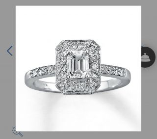 1 Carat Emerald Cut Diamond Vintage Looking White Gold Engagement Ring