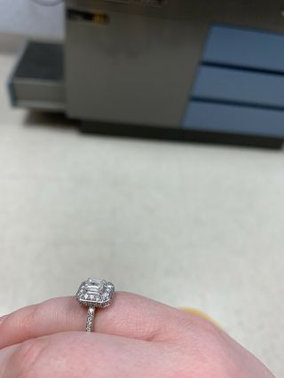 1 Carat Emerald Cut Diamond Vintage Looking White Gold Engagement Ring 2